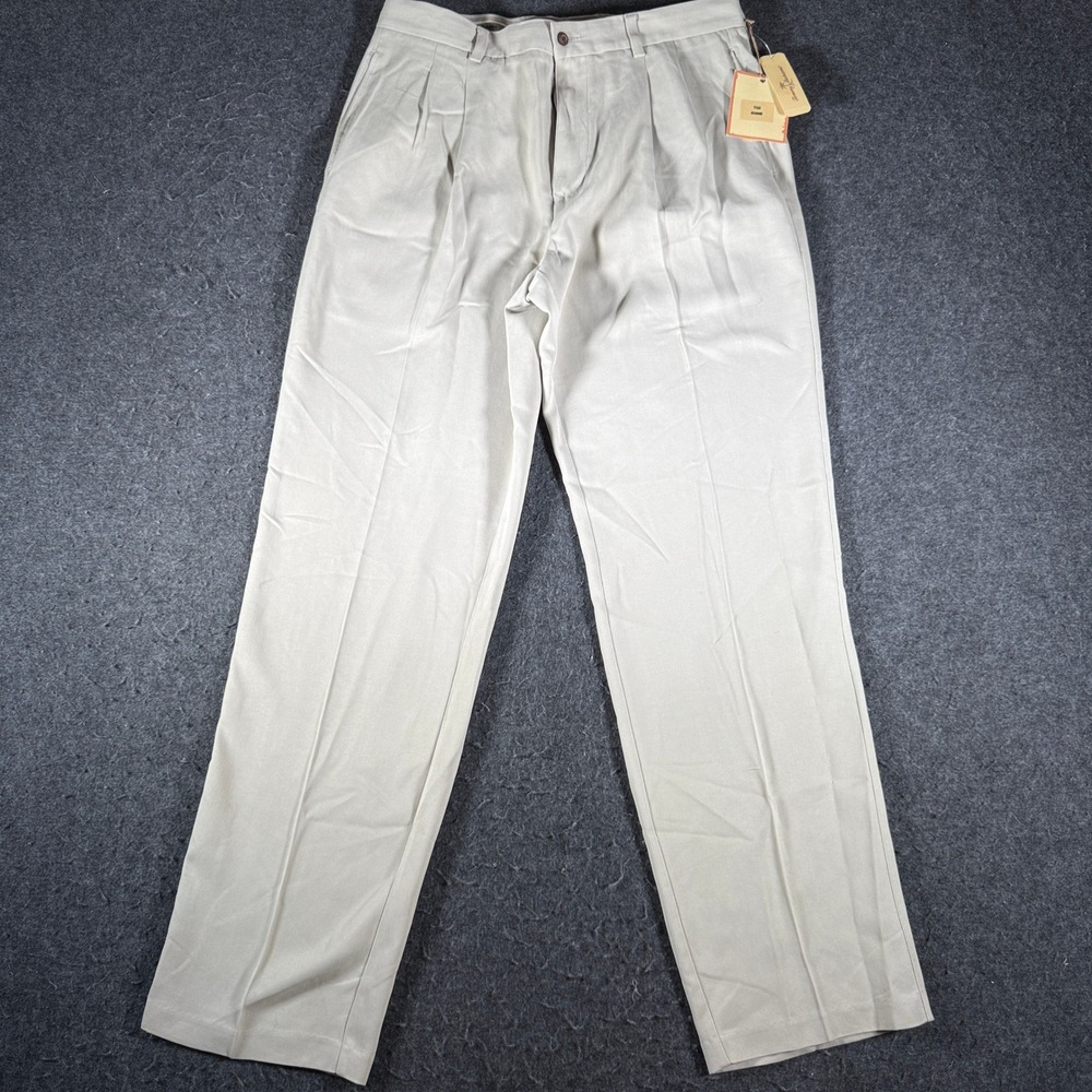 Tommy Bahama Oceanaire Mens 34 Silk Pleated Pants Khaki Sands T1263 NWT